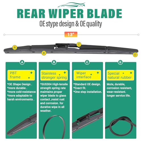 WINDSMILE 26" 16" 13" Windshield Wiper Blades Replacement for Honda CRV CR-V 2012 2013 2014 2015 2016 Premium All Weather Front Rear Wipers Set - OEM Quality (Pack of 3) - Image 4