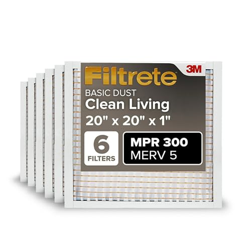 Filtrete 20x20x1 AC Furnace Air Filter, MERV 5, MPR 300, Capture Unwanted Particles, 3-Month Pleated 1-Inch Electrostatic Air Cleaning Filter, 6-Pack (Actual Size 19.69x19.69x0.81 in) - Image 1
