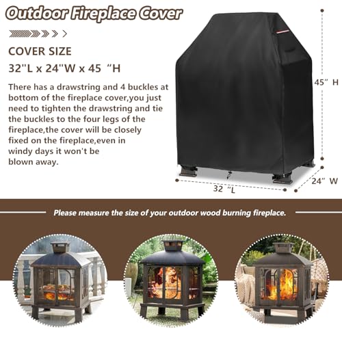 Alickwang Outdoor Fireplace CoverHeavy Duty 600D Waterproof Square Chimineas Fireplace CoversCover for Panovue Chiminea Fire Pit32 L x 24 W x 45 HBlack - Image 3