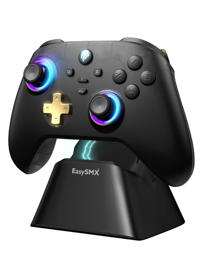 إيزي إس إم إكس وحدة تحكم D05 للكمبيوتر الشخصي - وحدة تحكم احترافية لاسلكية مُحسّنة مزودة بقاعدة شحن/مستشعر هول/إضاءة RGB - بدون انحراف للعصا، بدون منطقة ميتة - تعمل مع أجهزة الكمبيوتر التي تعمل بنظام Windows وAndroid وSteam وSwitch - Image 1