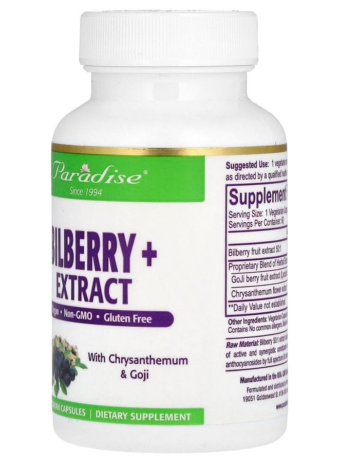 Paradise Herbs Bilberry + Extract with Chrysanthemum & Goji 60 Vegetarian Capsules - Image 2
