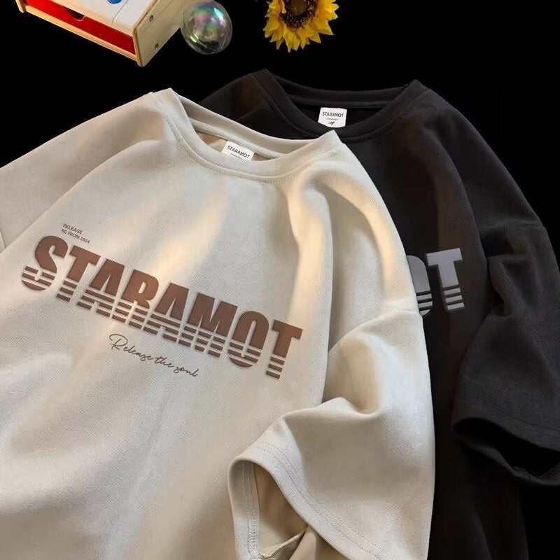 Suede Heavy Short-sleeved T-shirt Men's Summer Trendy Brand Fashionable Ins American Style Retro Loose Casual Half-sleeved T-shirt - Image 3