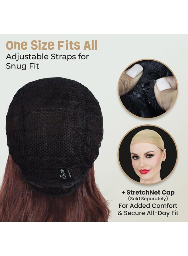 ALLAURA Amy Black Beehive Wig + Red Flower — Black Bouffant Beehive Wigs Long Black Wig Curly 90s Costume Wigs For Women & Girls Vampire Costume — Compatible with Amy Winehouse Wig - Image 5