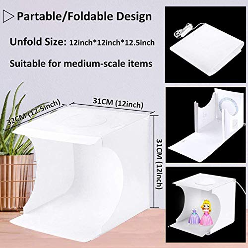 DUCLUS Photo Studio Light Box Kit, 12inch x 12inch Photography Adjustable Light Box with 128pcs SMD LED Beads, Portable Photo Shooting Tent with White Light Warm Light and 6 Color Background - Image 5