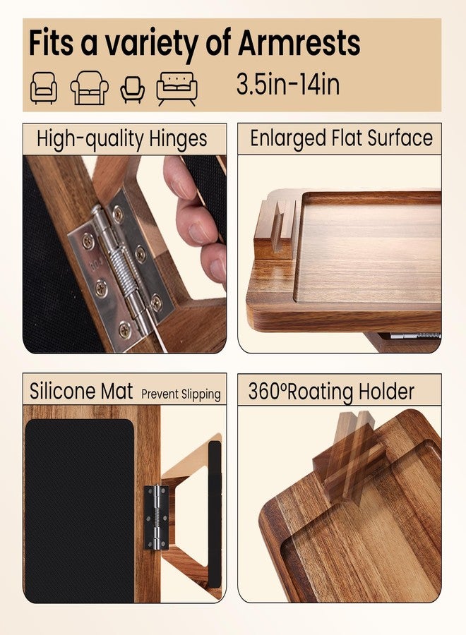 Danfoxer Acacia Wood Couch Arm Tray with 360°Phone Holder,Folding Sofa Armrest Tray,Couch Arm Table Clip-On Couch Desk for Drinks,Snacks,Phone,Remote Control - Image 5