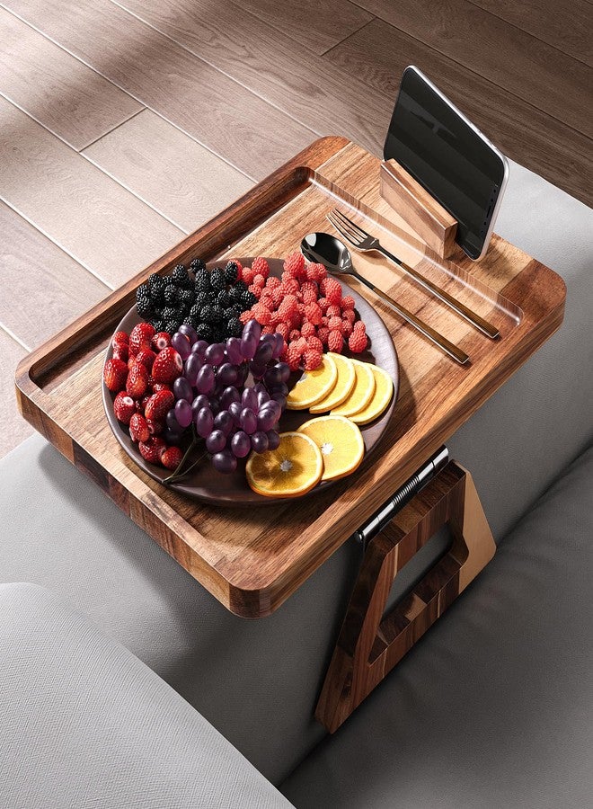 Danfoxer Acacia Wood Couch Arm Tray with 360°Phone Holder,Folding Sofa Armrest Tray,Couch Arm Table Clip-On Couch Desk for Drinks,Snacks,Phone,Remote Control - Image 3