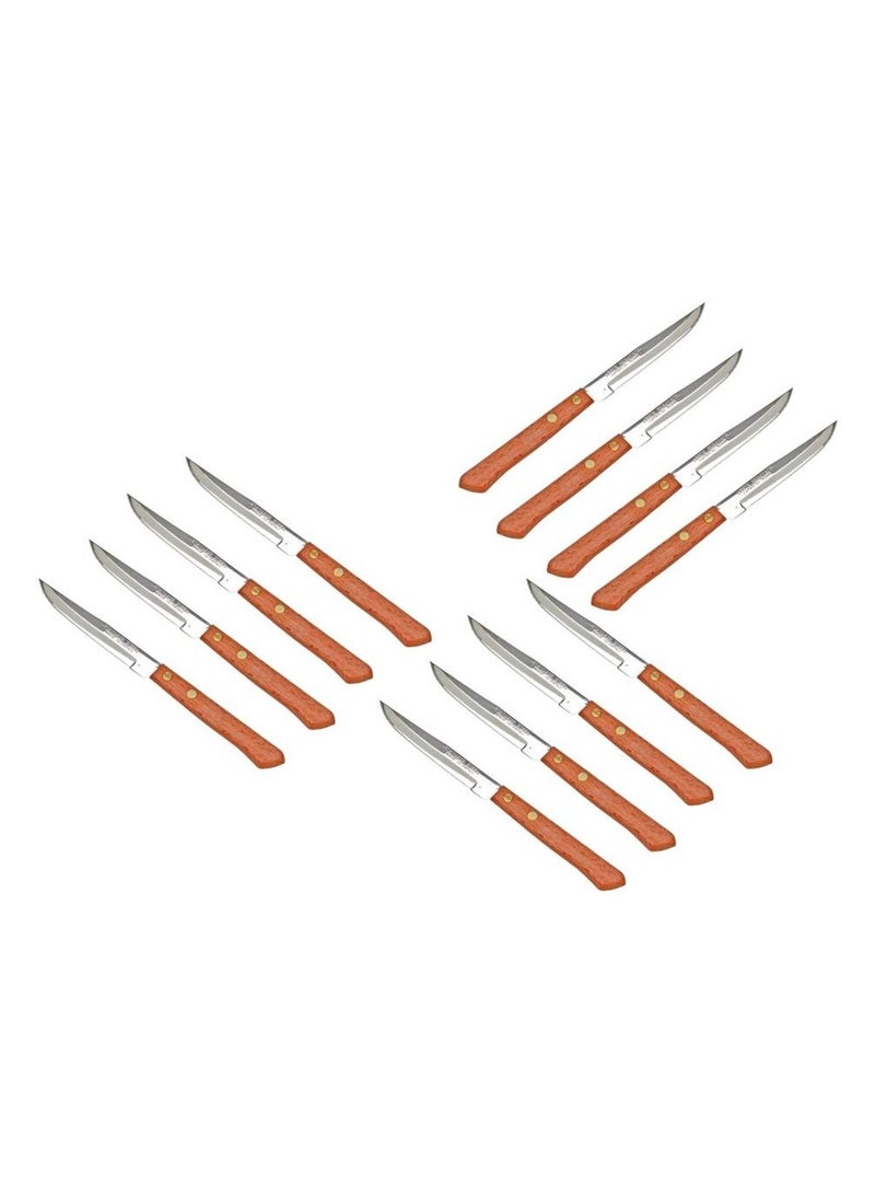 Kai Steak Knife Set Silver And Brown 4" 12-Pieces