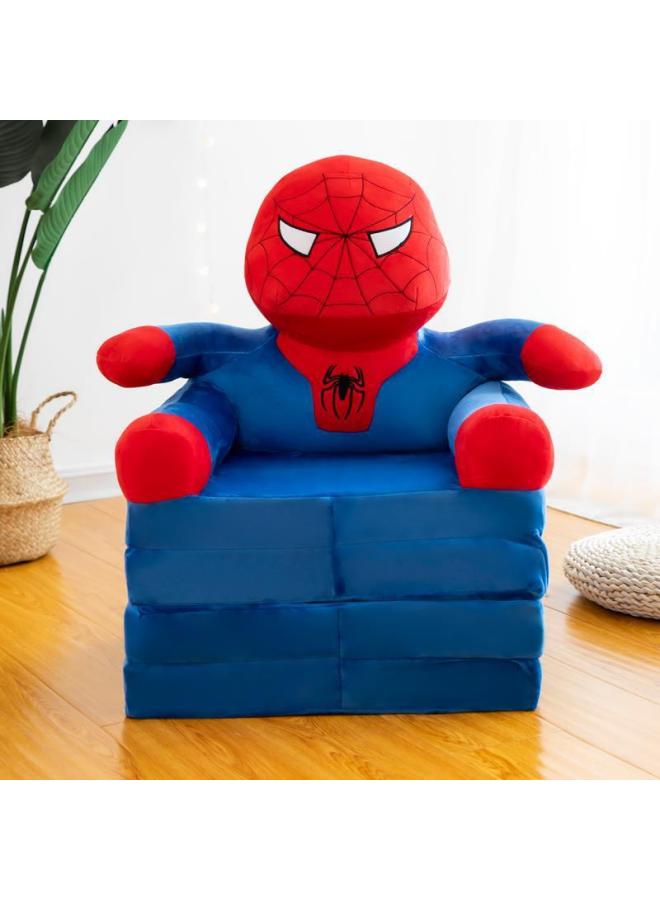 Cute Cartoon Seat Plush Folding Sofa Crystal Super Soft Baby Seat Lazy Child Sofa-Specifications:Three-layer Folding Finished Product-Color:Blue Sitting Spider-Man - Image 1