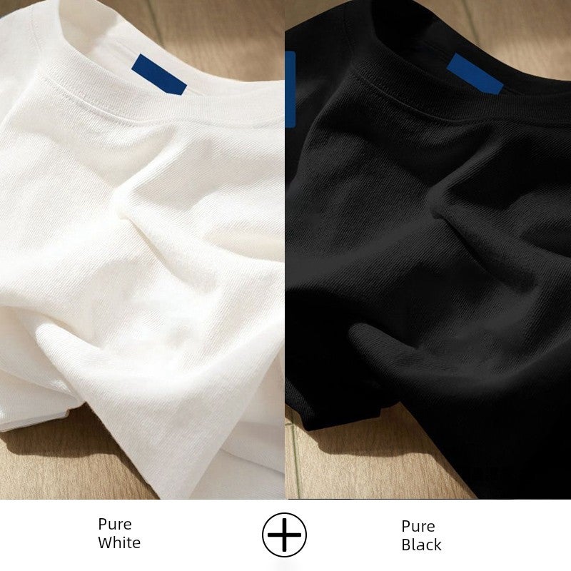 White T-shirt men's short-sleeved 2025 summer new pure cotton T-shirt men's American loose men's long-sleeved undershirt - Image 2