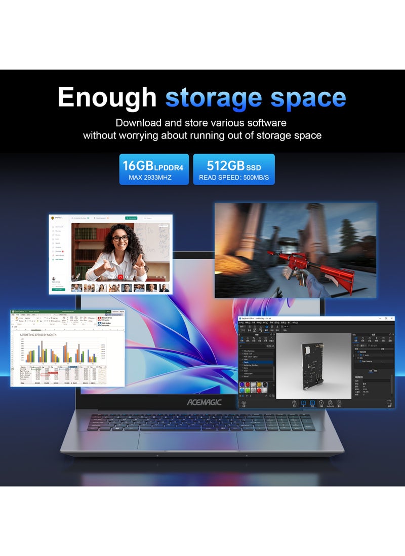 ACEMAGIC Laptop 18.5 FHD 16GB 512GB Intel Quad-Core 12th Alder Lake N150 with Windows 11 Pro  - Image 5