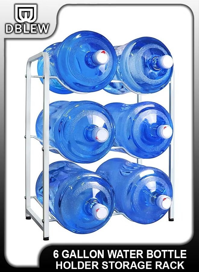 دي بلو رف تخزين 6 زجاجات من 3 طبقات من الفولاذ الكربوني المقوى شديد التحمل 5 جالون حامل إبريق قصب الماء رف منظم ومبرد للمنزل والمطبخ والمكتب والمطعم ورفوف حامل الصالة الرياضية - Image 1