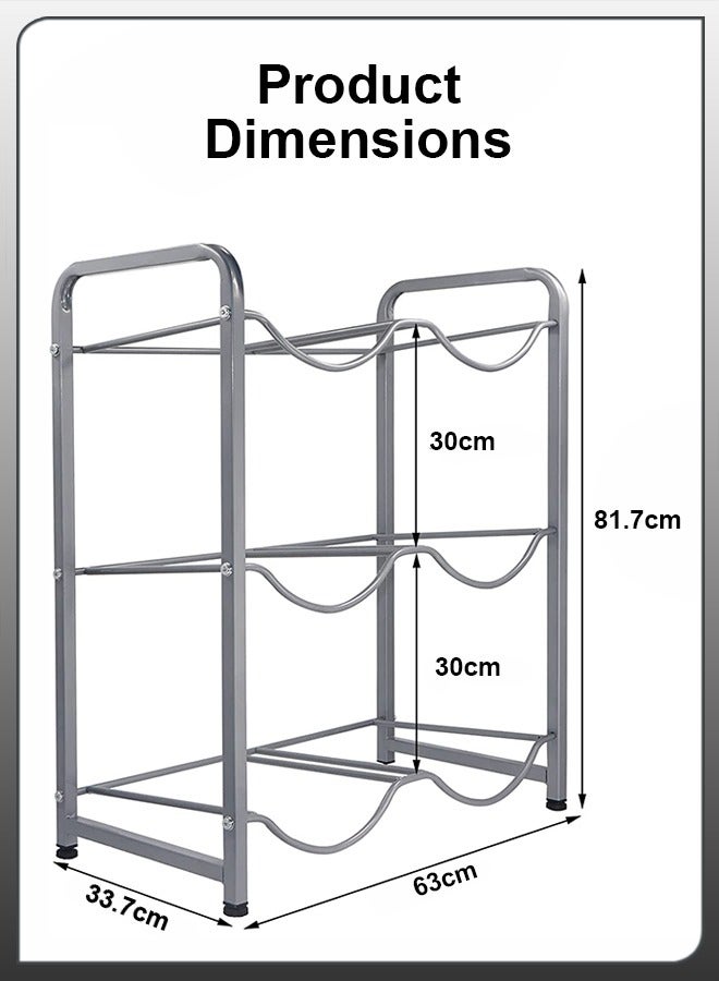 دي بلو رف تخزين 6 زجاجات من 3 طبقات من الفولاذ الكربوني المقوى شديد التحمل 5 جالون حامل إبريق قصب الماء رف منظم ومبرد للمنزل والمطبخ والمكتب والمطعم ورفوف حامل الصالة الرياضية - Image 4