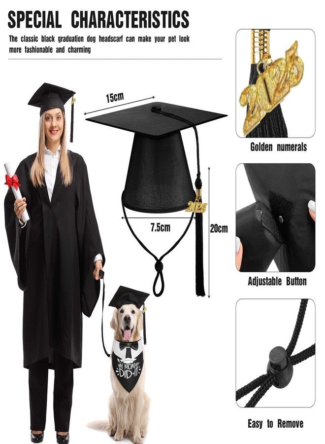JaGely 3 Pcs Pet Graduation Caps with Bow Tie Collar and Bandana Dog Graduation Hats with Tassel and 2024 Pendant Pet Grad Costume for Dogs Cats Puppy Graduation Party Accessory (Black Scarf) - Image 4