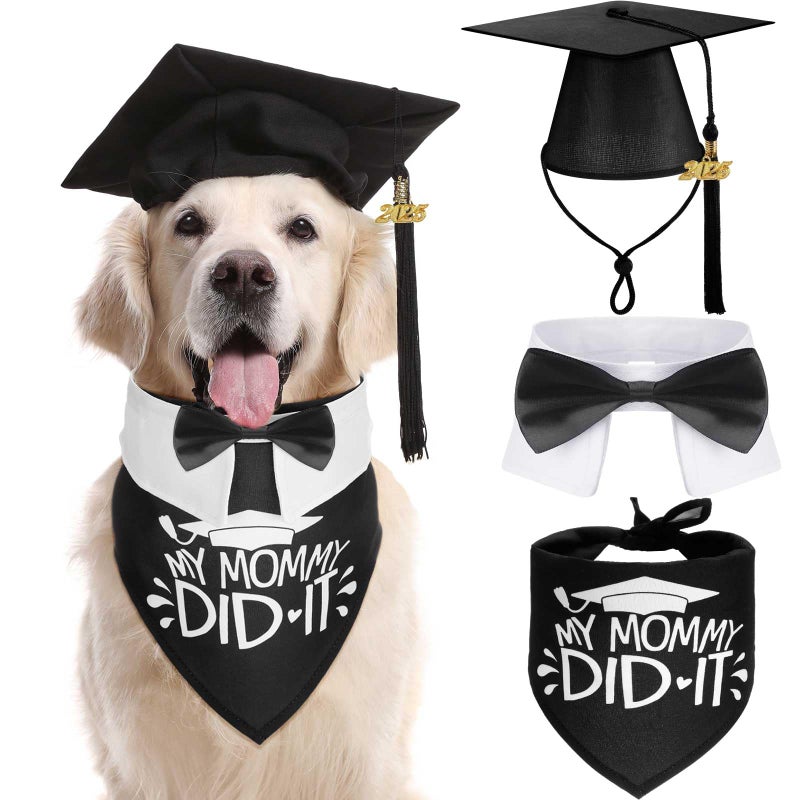 JaGely 3 Pcs Pet Graduation Caps with Bow Tie Collar and Bandana Dog Graduation Hats with Tassel and 2024 Pendant Pet Grad Costume for Dogs Cats Puppy Graduation Party Accessory (Black Scarf) - Image 1