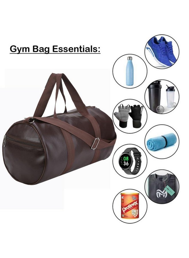 FIT FOCUS حقيبة رياضية جلدية عصرية وكلاسيكية سعة 20 لتر للرجال والنساء حقيبة رياضية جلدية مع حزام كتف حقيبة رياضية لليوغا والسفر للأولاد والبنات حقيبة دفل وحقيبة سفر خارجية (بني) - Image 2