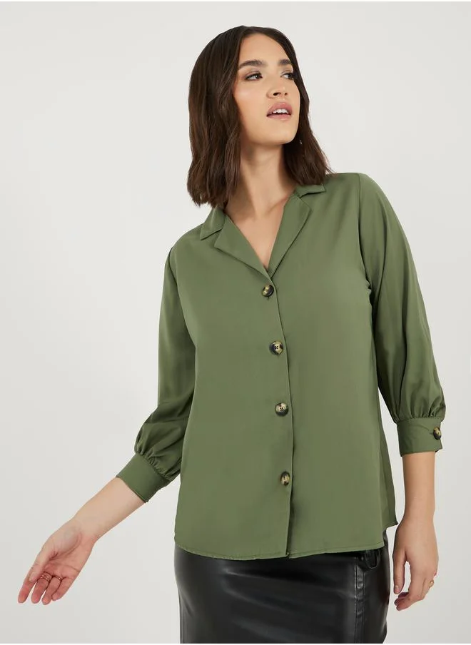 ستايلي Solid Relaxed Fit Notch Collar Shirt