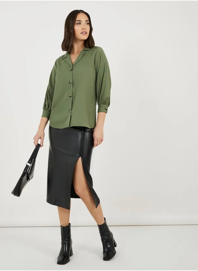 ستايلي Solid Relaxed Fit Notch Collar Shirt