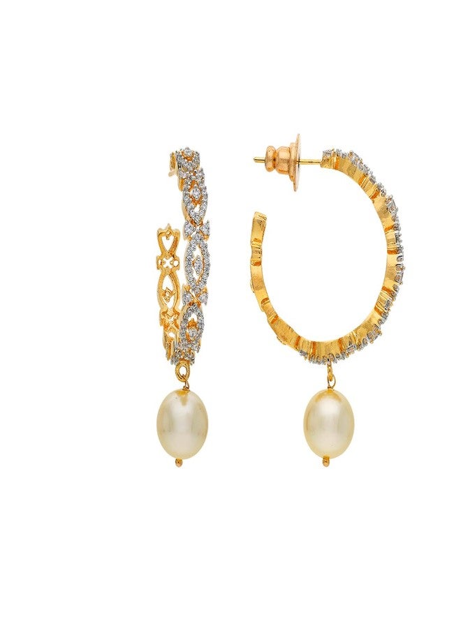 Kushal's Fashion Jewellery White Rodium-Gold Polished Copper Zircon HALF BALI Earrings, Best for Casual Wear & Special Occasion - 458604 - Image 3