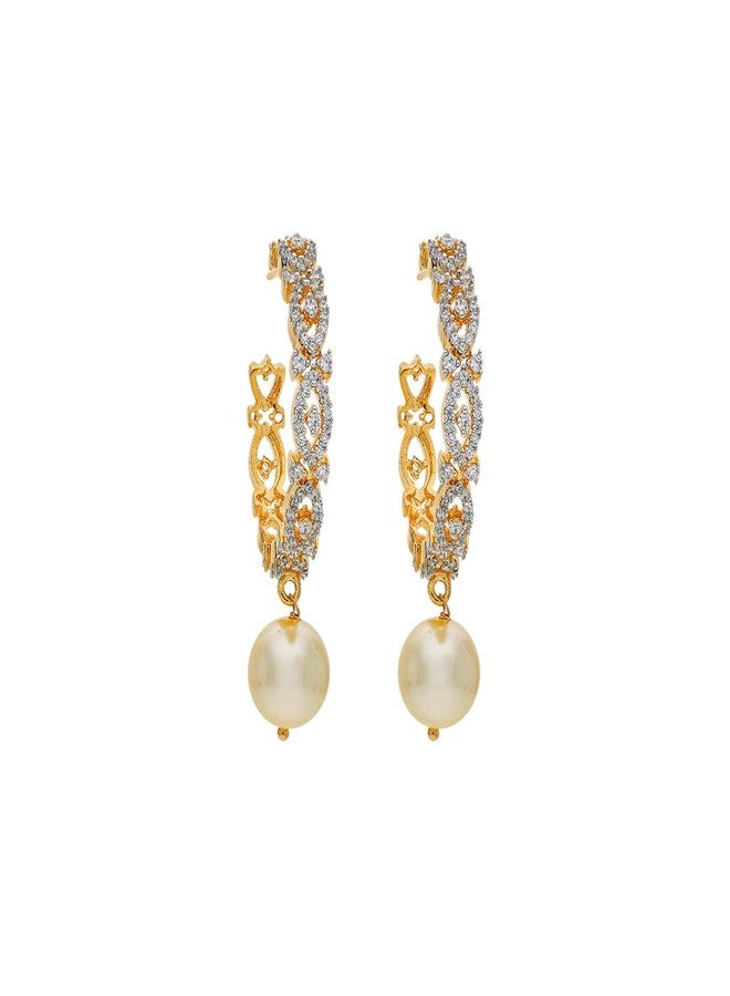 Kushal's Fashion Jewellery White Rodium-Gold Polished Copper Zircon HALF BALI Earrings, Best for Casual Wear & Special Occasion - 458604 - Image 1