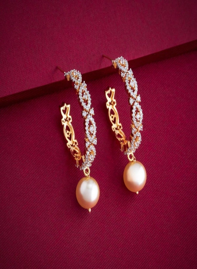 Kushal's Fashion Jewellery White Rodium-Gold Polished Copper Zircon HALF BALI Earrings, Best for Casual Wear & Special Occasion - 458604 - Image 4