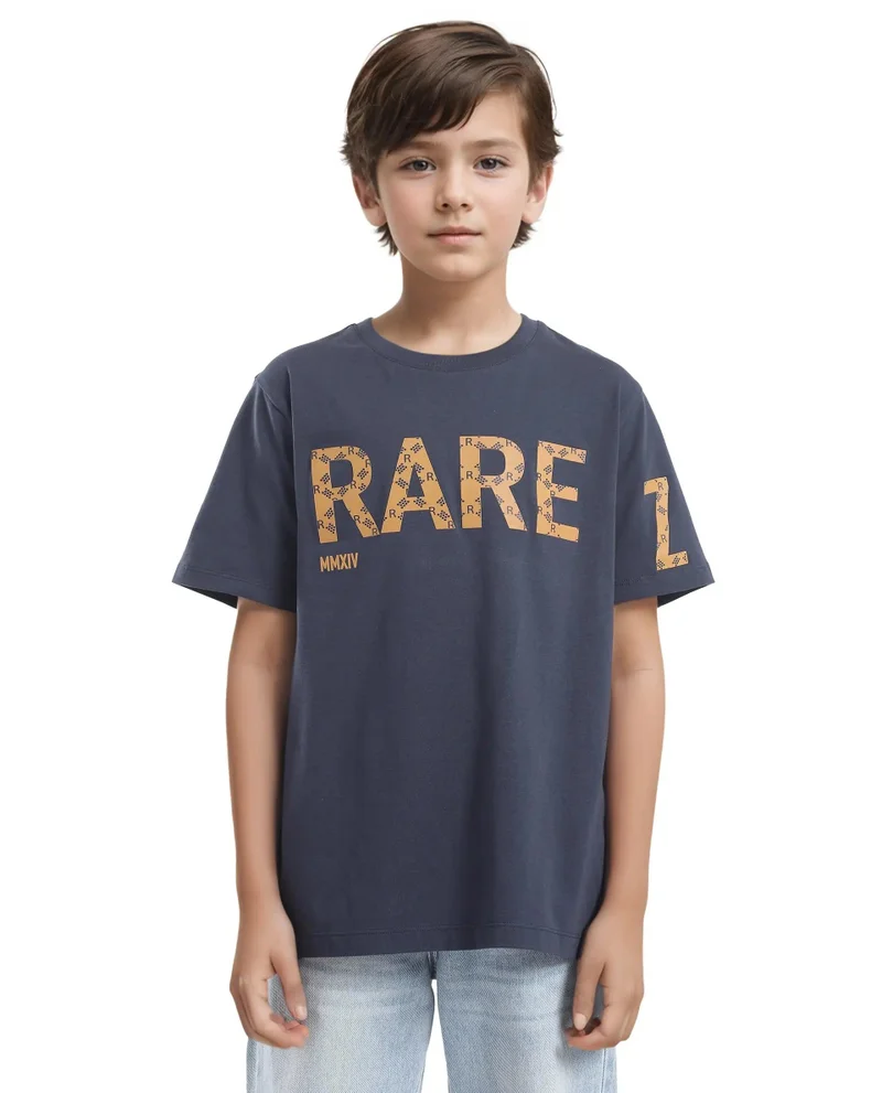 Rare Ones Rare Ones Kids Bant Navy Cotton Half Sleeves Crew Neck Regular Fit Graphic Placement Print T-Shirt