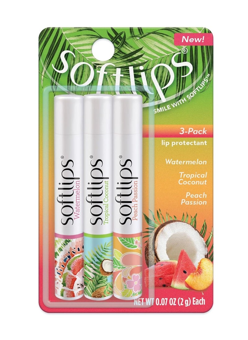 Softlips Softlips Daily Lip Moisturizer For Very Dry Lips, Tropical Flavored Lip Balms, Hydrates, Soothes & Prevents Dry, Chapped Lips, Smooth Glide Formula, Dermatologist Tested, Pack of 3 Chap Sticks 