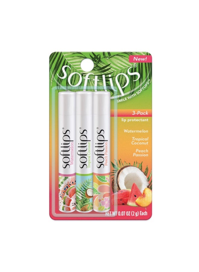 Softlips Daily Lip Moisturizer For Very Dry Lips, Tropical Flavored Lip Balms, Hydrates, Soothes & Prevents Dry, Chapped Lips, Smooth Glide Formula, Dermatologist Tested, Pack of 3 Chap Sticks - Image 1