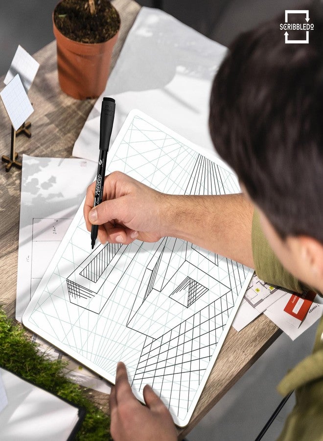 SCRIBBLEDO 3 Point Perspective Grid 11”x14” Large Graph Dry Erase Board Double-Sided White Board Drawing Grid Lines Graphing Charts Whiteboard for Home School Classroom Teachers and Students - Image 5