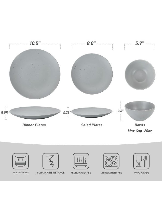 12 Piece Dinnerware Set, Set for 4, Scratch Resistant, Microwave & Dishwasher Safe, Dark Grey