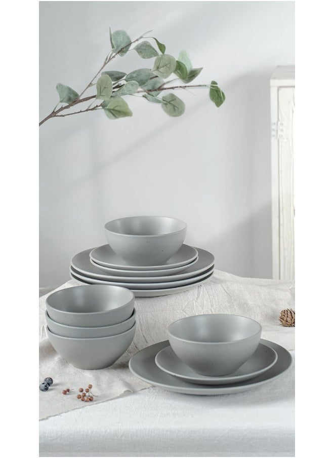 12 Piece Dinnerware Set, Set for 4, Scratch Resistant, Microwave & Dishwasher Safe, Dark Grey