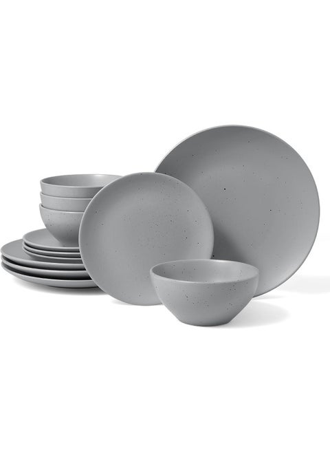 12 Piece Dinnerware Set, Set for 4, Scratch Resistant, Microwave & Dishwasher Safe, Dark Grey