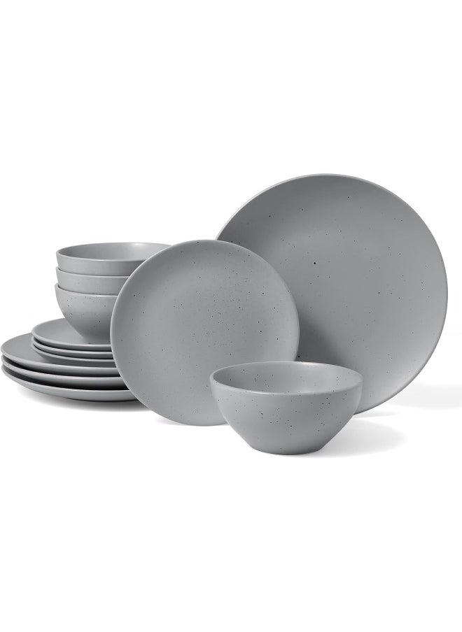12 Piece Dinnerware Set, Set for 4, Scratch Resistant, Microwave & Dishwasher Safe, Dark Grey