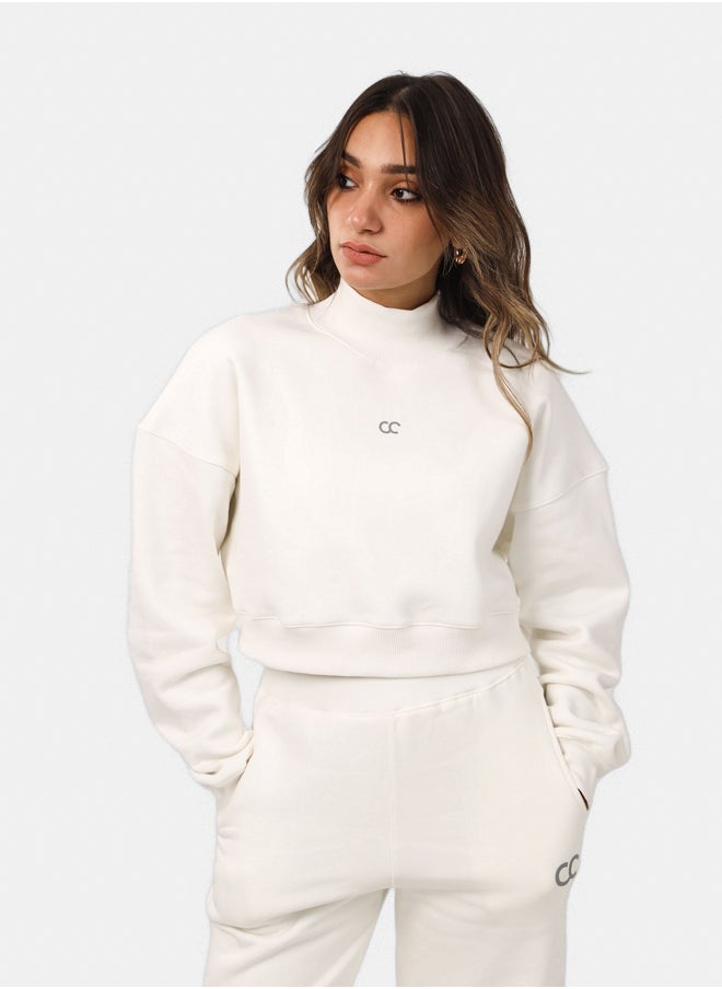 SHECHICK High collar Off-White Chic Crop Top  - Image 1