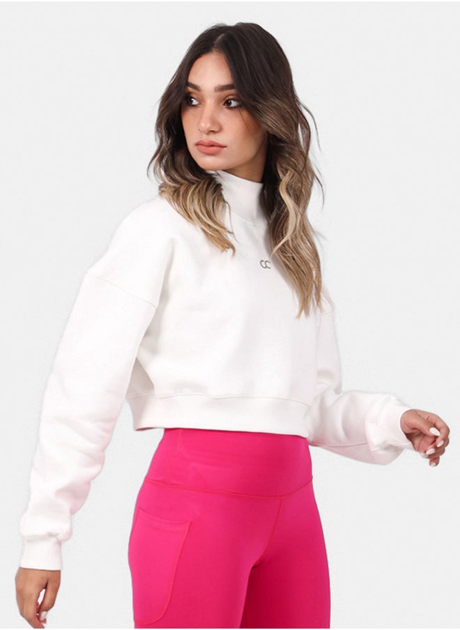 SHECHICK High collar Off-White Chic Crop Top  - Image 3