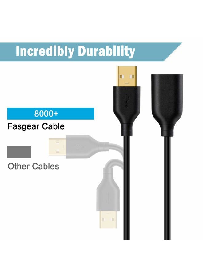 Fasgear USB Extension Cable 6ft USB Extender Cable USB 2.0 Type A Male to Female Extension Cord with USB Ports Data Transfer USB Extender Cable for USB Flash Drive/Hard Drive/Mouse/Printer (Black) - Image 2