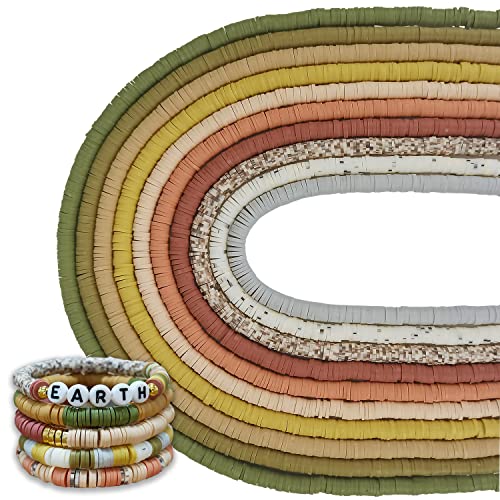 MIIIM 3600 PCS 10 Strands Clay Beads Polymer Clay Beads for Jewelry Making Vinyl Heishi Beads 6mm for Surfer Bracelets Necklace Making Earth