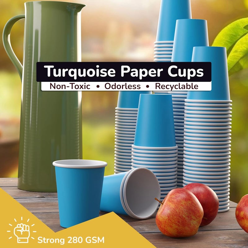 Party Solids Turquiose Paper Cups 12 oz Durable Disposable Cups 100 Paper Tumblers for Hot Drinks and Cold Drinks Thick 280 GSM Hot Cup for Tea & Coffee Cup To Go Fun Colors for Parties & Events - Image 5