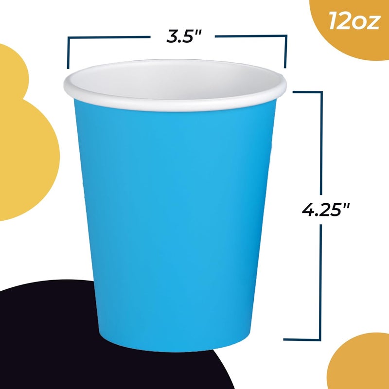 Party Solids Turquiose Paper Cups 12 oz Durable Disposable Cups 100 Paper Tumblers for Hot Drinks and Cold Drinks Thick 280 GSM Hot Cup for Tea & Coffee Cup To Go Fun Colors for Parties & Events - Image 3