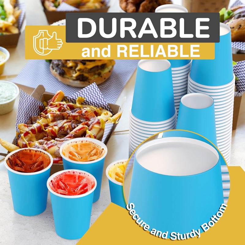 Party Solids Turquiose Paper Cups 12 oz Durable Disposable Cups 100 Paper Tumblers for Hot Drinks and Cold Drinks Thick 280 GSM Hot Cup for Tea & Coffee Cup To Go Fun Colors for Parties & Events - Image 4