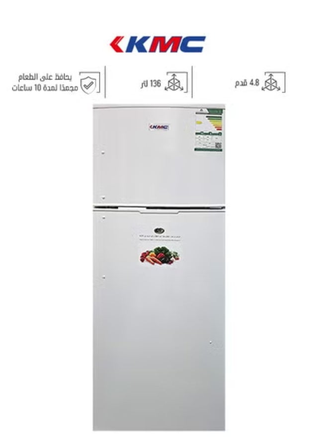 KMC Double Door Refrigerator - 4.8 Feet - 136 Liters - Silver - KMF-185HD - Image 1