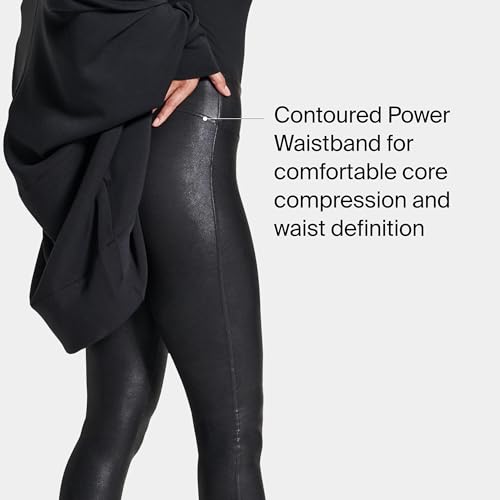 SPANXshape Faux Leather Leggings - Tummy Control Legging - with Contoured Power Waistband Stomach Compression - High Waist - Black - Regular 30" Inseam - Large - Image 3