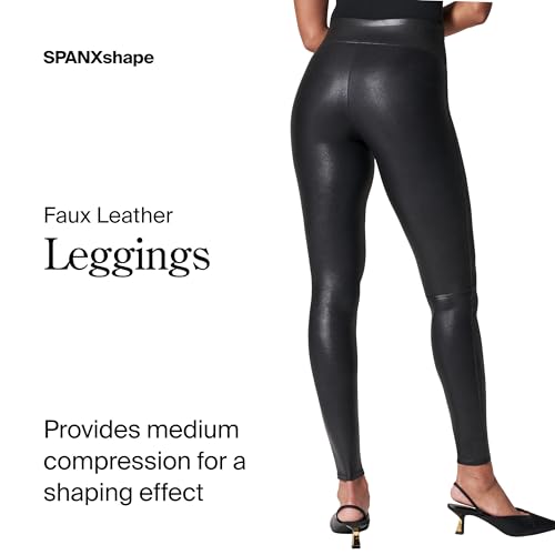SPANXshape Faux Leather Leggings - Tummy Control Legging - with Contoured Power Waistband Stomach Compression - High Waist - Black - Regular 30" Inseam - Large - Image 2