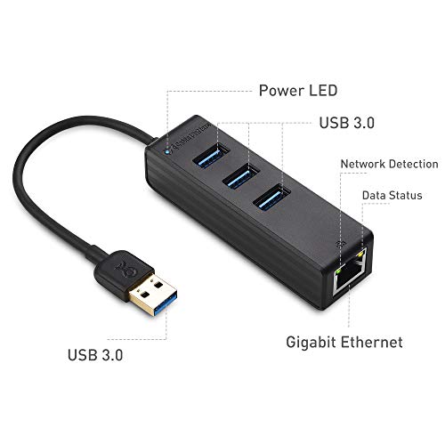 Cable Matters 4-in-1 USB Hub with Ethernet, Support Gigabit Network (USB 3.0 Hub Ethernet) with 10/100/1000Mbps Network, 3X 5Gbps USBA Ports in Black - Image 3