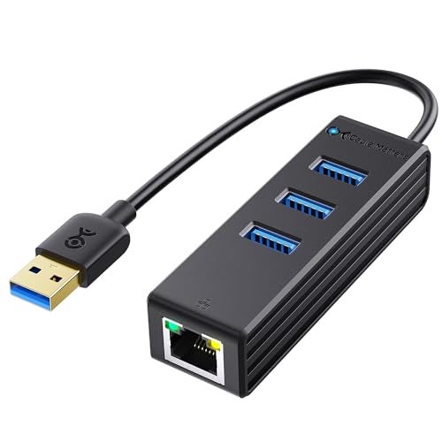 Cable Matters 4-in-1 USB Hub with Ethernet, Support Gigabit Network (USB 3.0 Hub Ethernet) with 10/100/1000Mbps Network, 3X 5Gbps USBA Ports in Black - Image 1