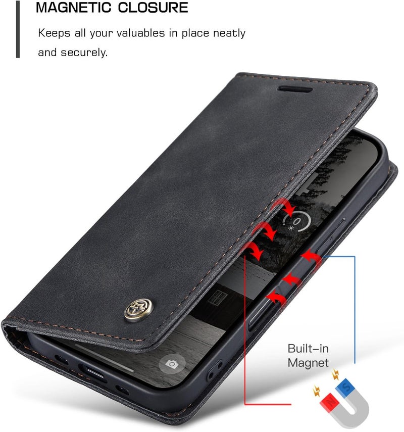 Cracedily Case for iPhone 17 Air Case, Premium Leather Flip Wallet Case with Card Slots and Horizontal Stand Function Magnet Coque Cover Protective Case for iPhone 17 Air, Black - Image 3