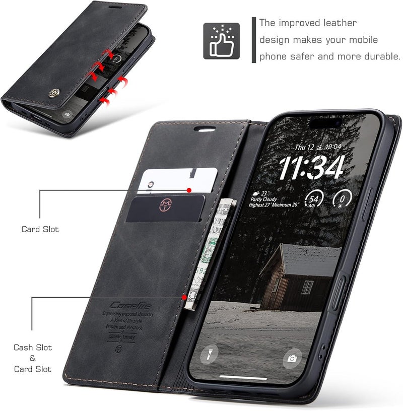 Cracedily Case for iPhone 17 Air Case, Premium Leather Flip Wallet Case with Card Slots and Horizontal Stand Function Magnet Coque Cover Protective Case for iPhone 17 Air, Black - Image 2
