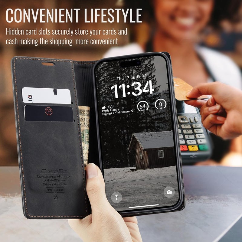 Cracedily Case for iPhone 17 Air Case, Premium Leather Flip Wallet Case with Card Slots and Horizontal Stand Function Magnet Coque Cover Protective Case for iPhone 17 Air, Black - Image 4