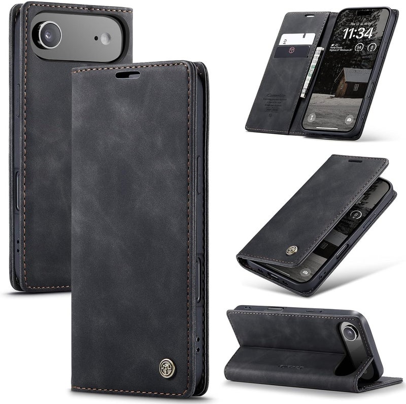 Cracedily Case for iPhone 17 Air Case, Premium Leather Flip Wallet Case with Card Slots and Horizontal Stand Function Magnet Coque Cover Protective Case for iPhone 17 Air, Black - Image 1