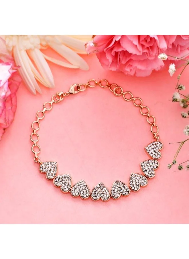 فويلا Sparkling Elegance Hearts Zirconia Rose Gold Plated Bracelet