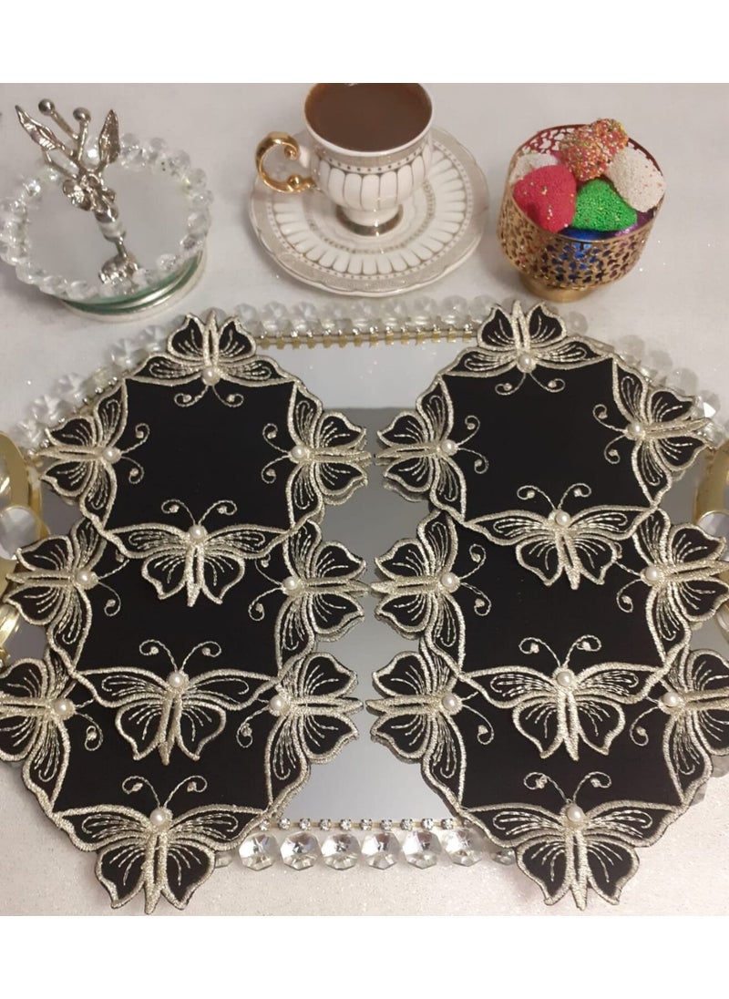 Lady Rio Coffee Side Napkin, Presentation Napkin, Cocktail Napkin, Coffee Presentation Napkin (6 Pieces) with Pearl Detail 